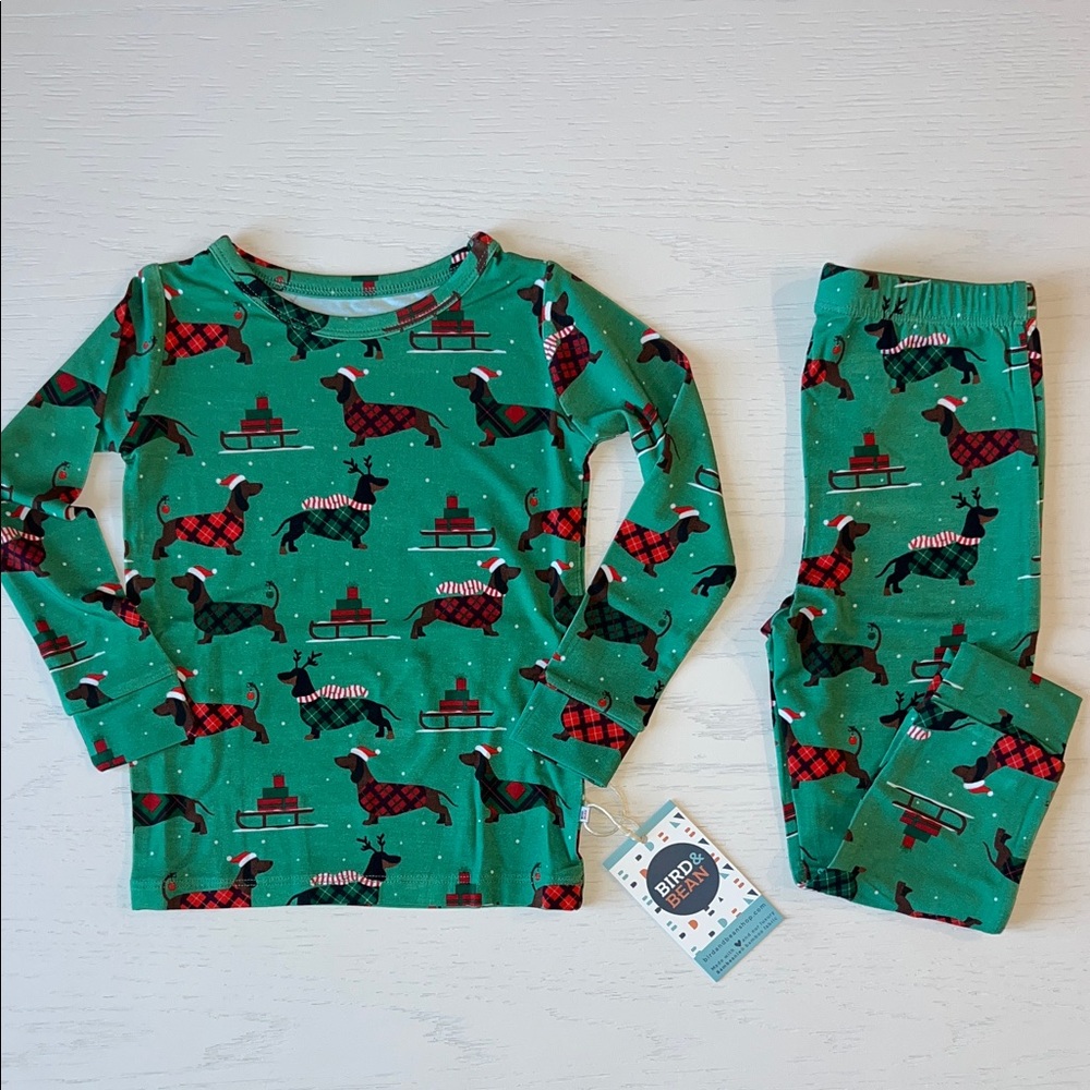 🎄 Bird and Bean Christmas Dogs Tartan Bamboo Pajama Set 2 4